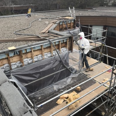 Spray foam installation at front wall